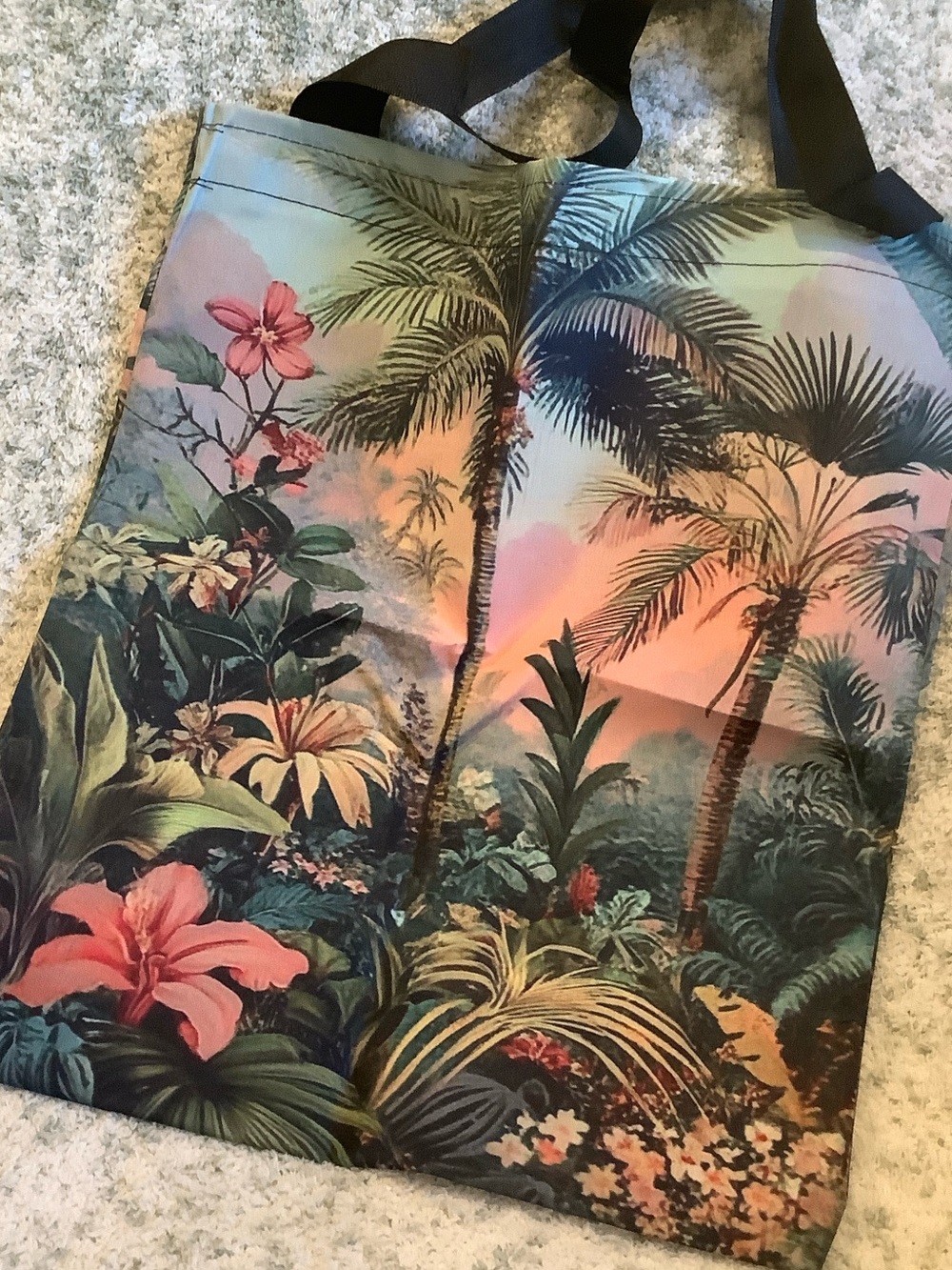 Tropical Jungle Floral Plants Poly Canvas Tote Bag NWT 13.50x15.50”